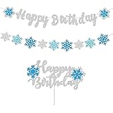 ANFEST Snowflake Banner Frozen Birthday Banner Winter Holiday Decorations Party Blue Snow Flake Glitter Letter No DIY Silver Color Winter Birthday Garland Frozen Themed Christmas Holiday Party Decor Backdrop