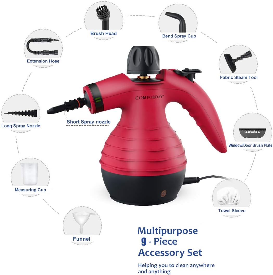 Best Handheld Steam Cleaner MultiPurpose Pressurized 9Piece Accessory