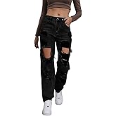 Giallino Ripped Jeans Womens Distressed high Waisted Jeans for Women Trendy Wide Straight Leg Y2k Pants Women’s Jeans
