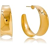 CUFELMU Gold Chunky Hoop Earrings for Women, Wide Statement Open Hoops, Lightweight Polished Big Circle Earrings Jewelry