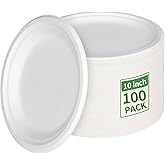Aricsen 100 Pack 10 Inch Compostable Disposable Round Paper Plates, Natural White Biodegradable Sugarcane Bagasse PFAS-Free Eco-Friendly Dinner Plates for Party Wedding Picnic BBQ (100, 10 INCH)