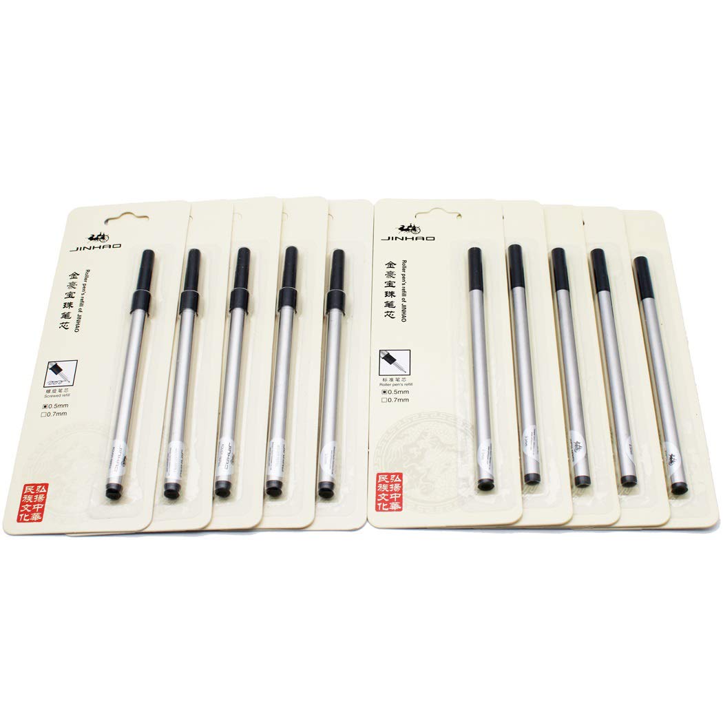 Abcsea 10 pieces Jinhao pen refill 0.5 mm, rollerball spiral and standard pen refills black