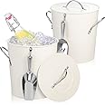 2 Pack Ice Buckets with Scoops 4QT Ice Bucket Container for Party Stainless Steel White Bucket Drink Champagne Bucket Insulated Ice Server for Bars Home Barbecue Picnics Camping with Lids and Handles