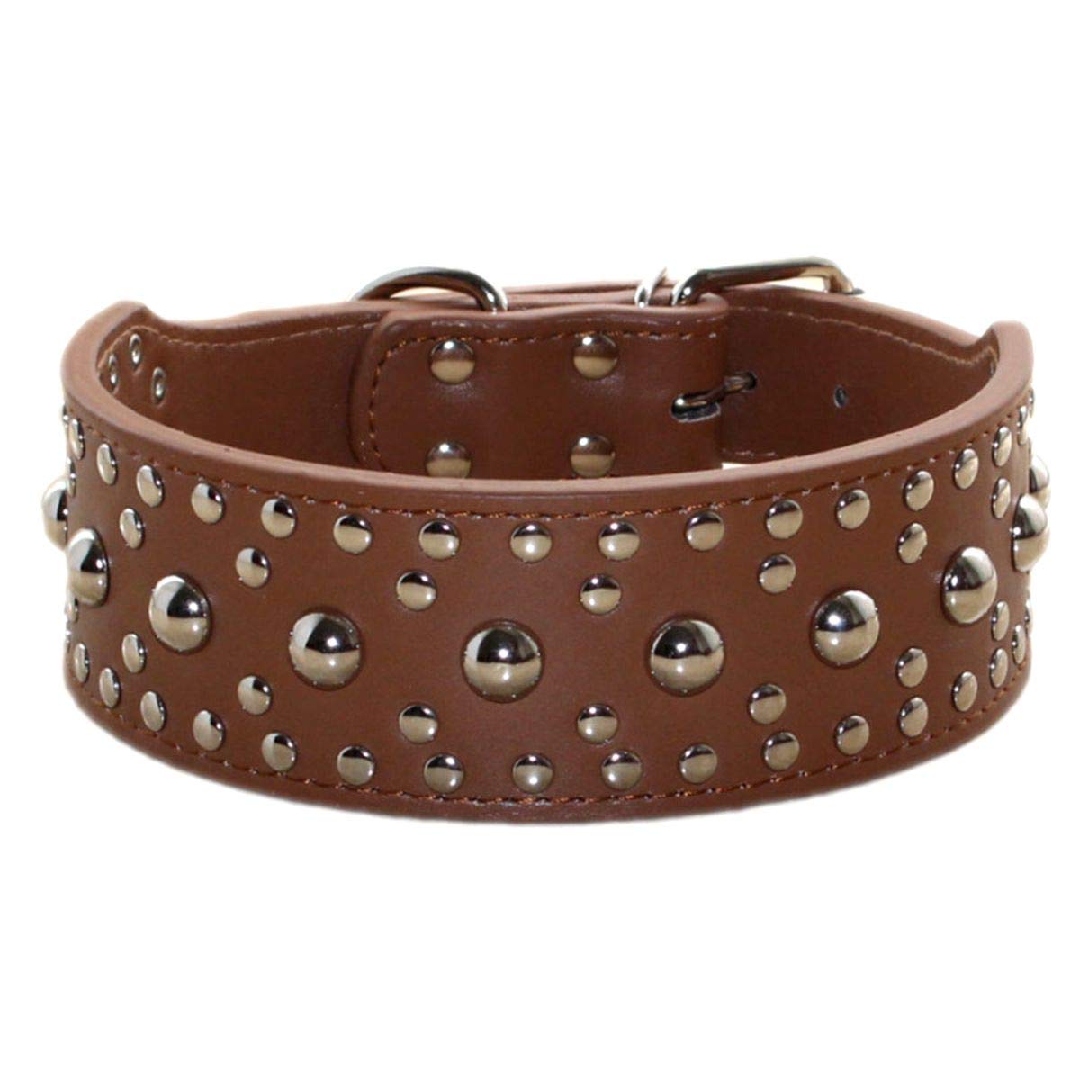 haoyueer New Unisex Studded Leather Dog Collars Medium Large Dog Necklace for Pitbull Doberman Sizes M L … (M, Brown)