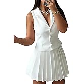 Molisry Women's Skirt Set 2 Piece Outfits Button Down Blazer Vest High Waisted Pleated Mini Skirt Business Outfits
