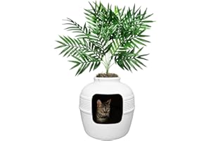 Good Pet Stuff Hidden Cat Litter Box Enclosure with Artificial Plant, Decorative Round Planter, Vented Carbon Charcoal Filter for Odor Control, Easy-to-Clean, Made in USA, Base Kit, White