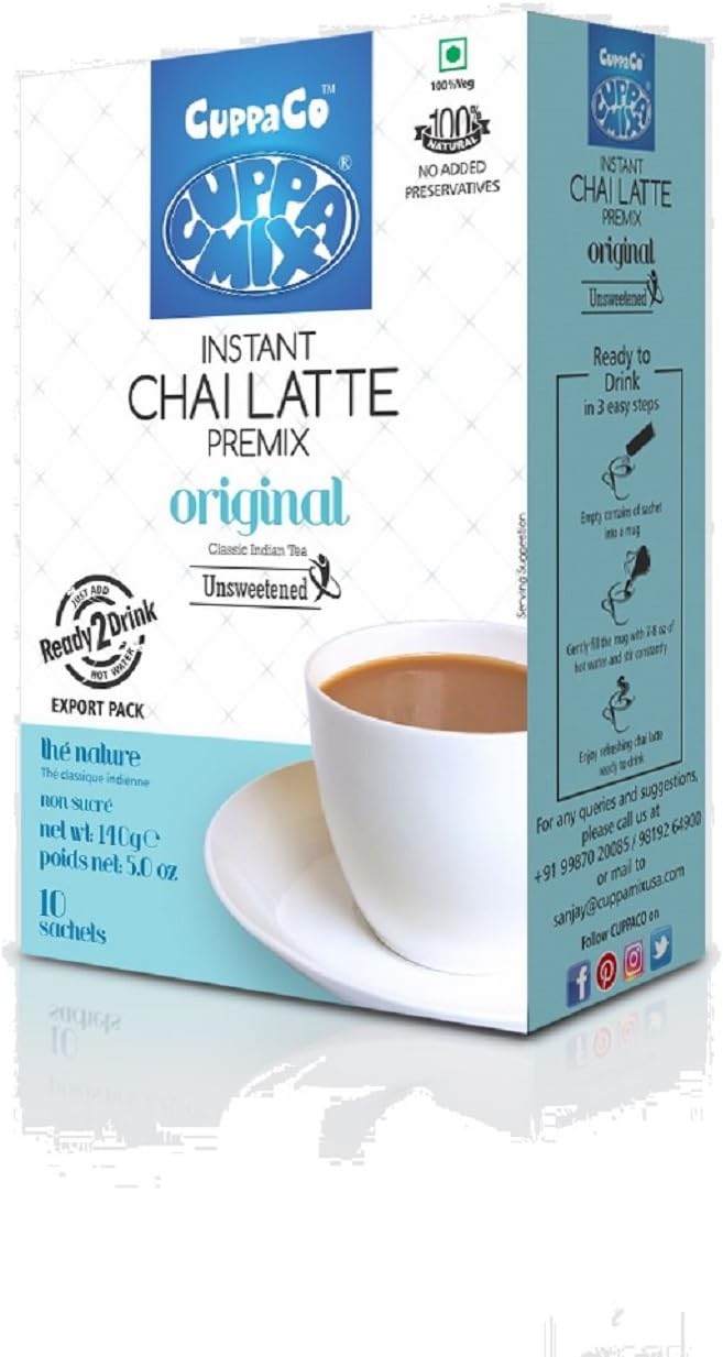 Instant Original Chai Latte by CuppaMix | Premium, Natural, Low Calories Chai Tea Mix | (Pack of 2) (Unsweetened)