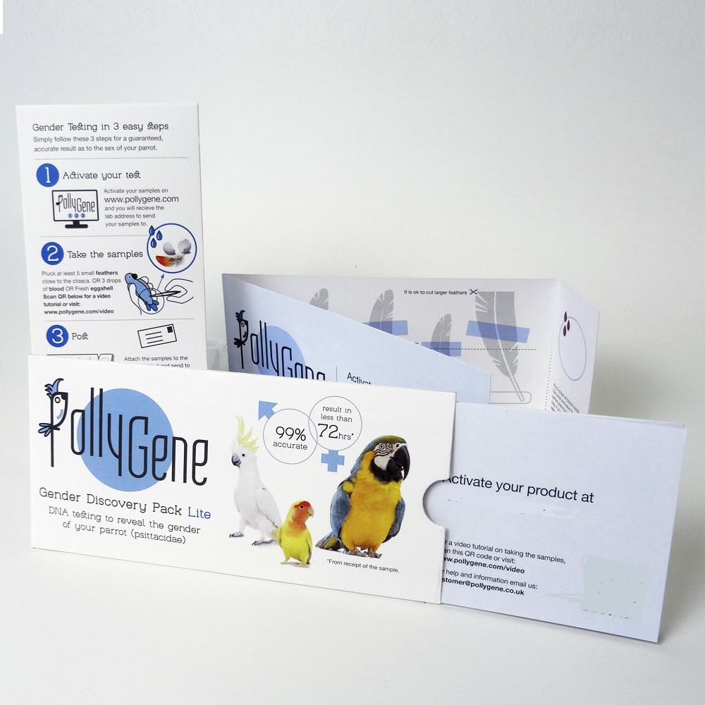 Pollygene Parrot DNA Gender Test – Bird Sexing Kit for African Grey, Macaw, Budgerigar, Lovebird, Cockatoo, Indian Ringneck (+300 Psittacine Species) – Avian Gender Reveal & DNA Testing