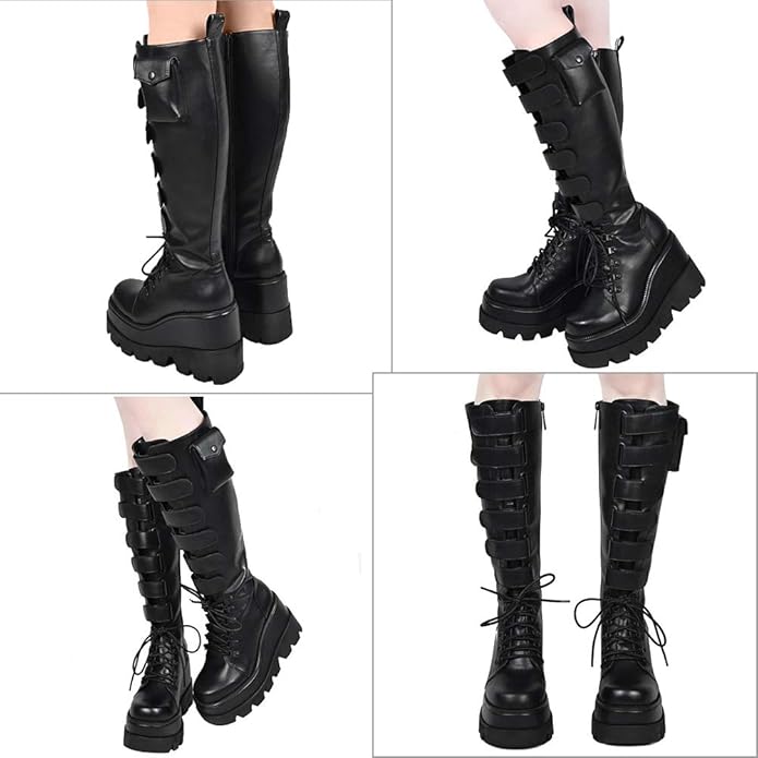 CELNEPHO Platform Side Zip Lace Up Motorcycle