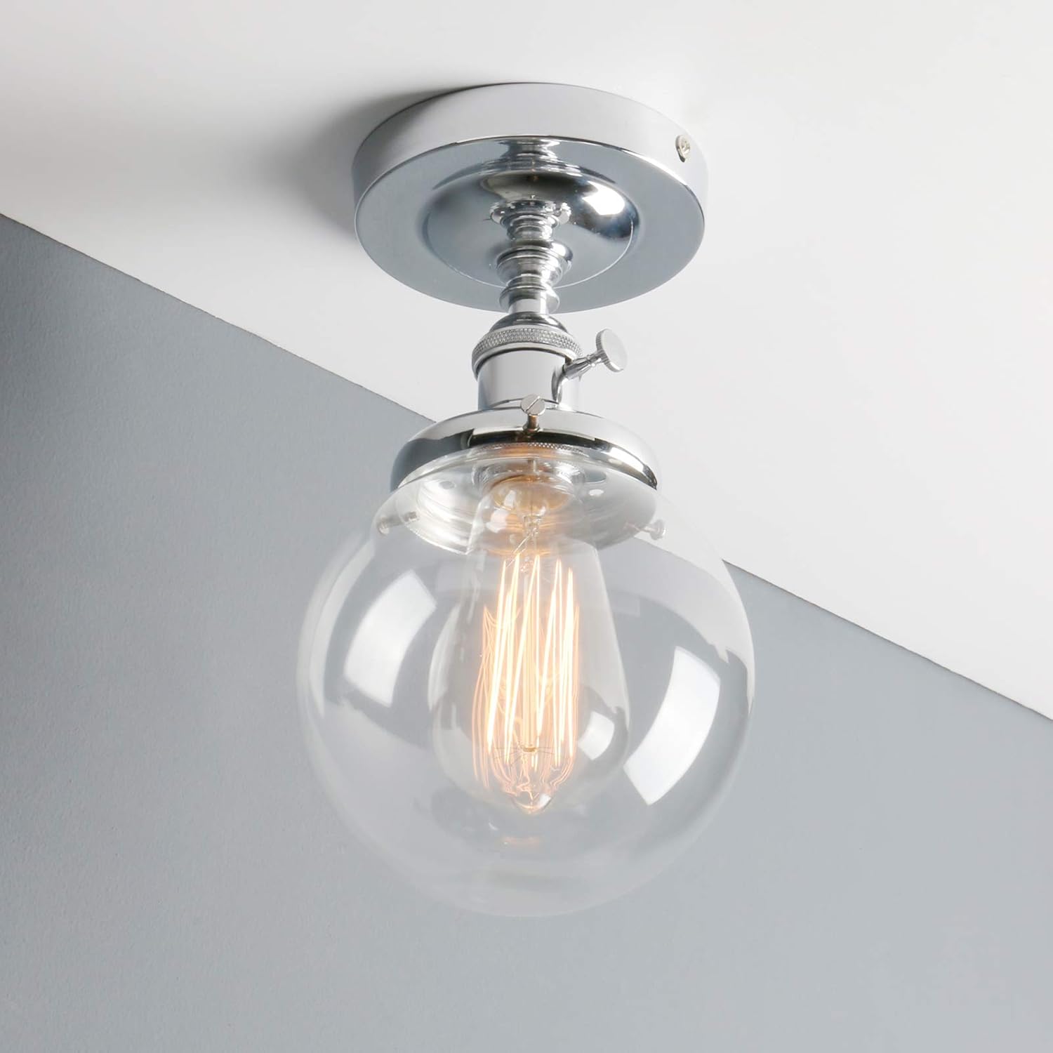 Phansthy Vintage Ceiling Light Fitting with Switch, Modern Clear Glass Flush Mounted Ceiling Lamp E27 Base - Image 4