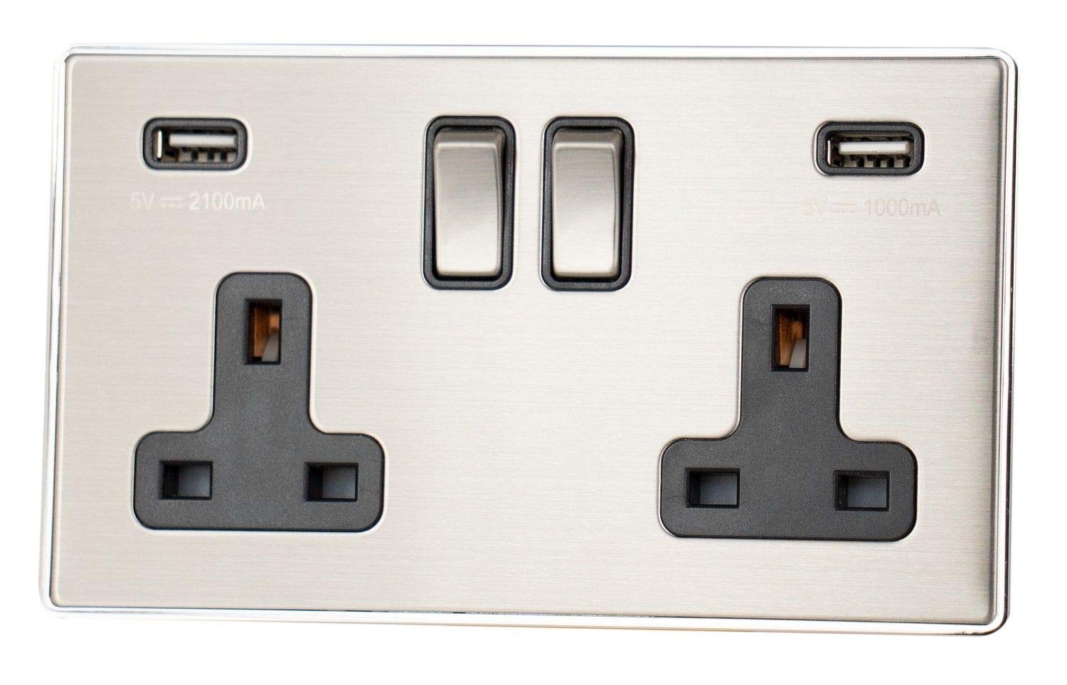 Lexus Screwless Brushed Steel Socket with USB (2 Gang) - LSS3910