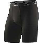 MOVILBENES Mens Compression Shorts 9" Spandex Sports Shorts Running Athletic Workout Performance Base Layer Underwear