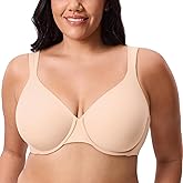 DELIMIRA Women's Inbarely Lift Full Coverage Bras Plus Size Unlined Supportive T Shirt Underwire Seamless Bra