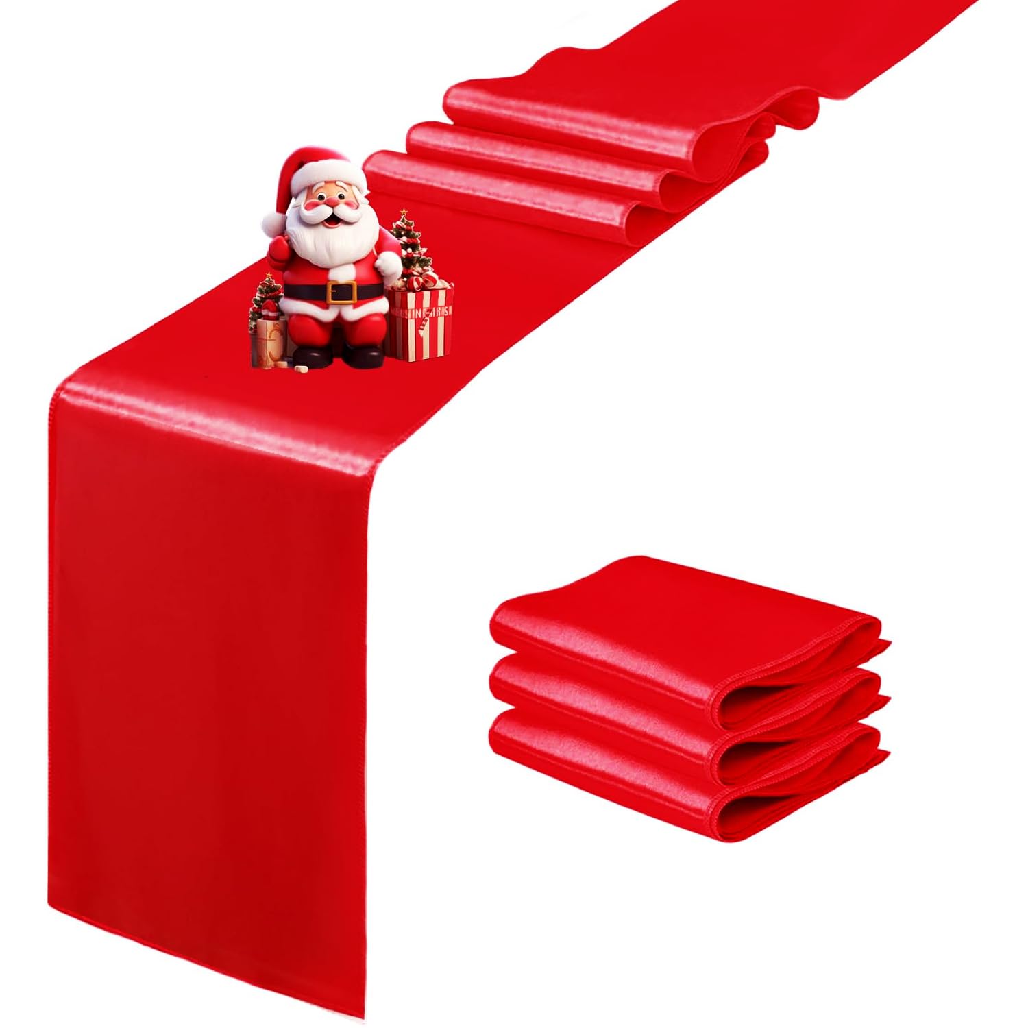 Photo 1 of 4 Pack Satin Table Runner 12 x 108 Inch Long Red Smooth Silk Fabric Table Runner for Birthday Parties Wedding Banquets Decorations.