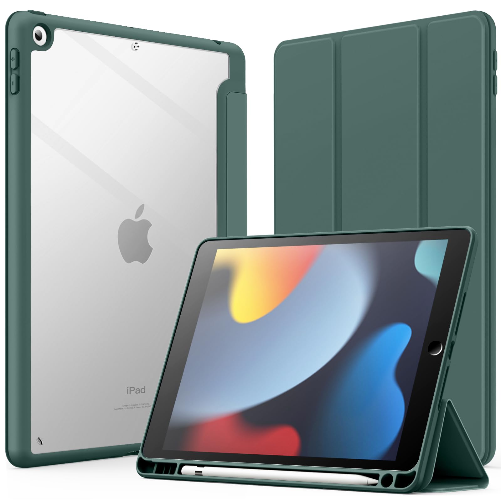 JETech Case for iPad 10.2-Inch (9th/8th/7th Generation, 2021/2020/2019) with Pencil Holder, Clear Transparent Back Shell Slim Stand Shockproof Tablet Cover, Auto Wake/Sleep (Misty Blue) — image 1