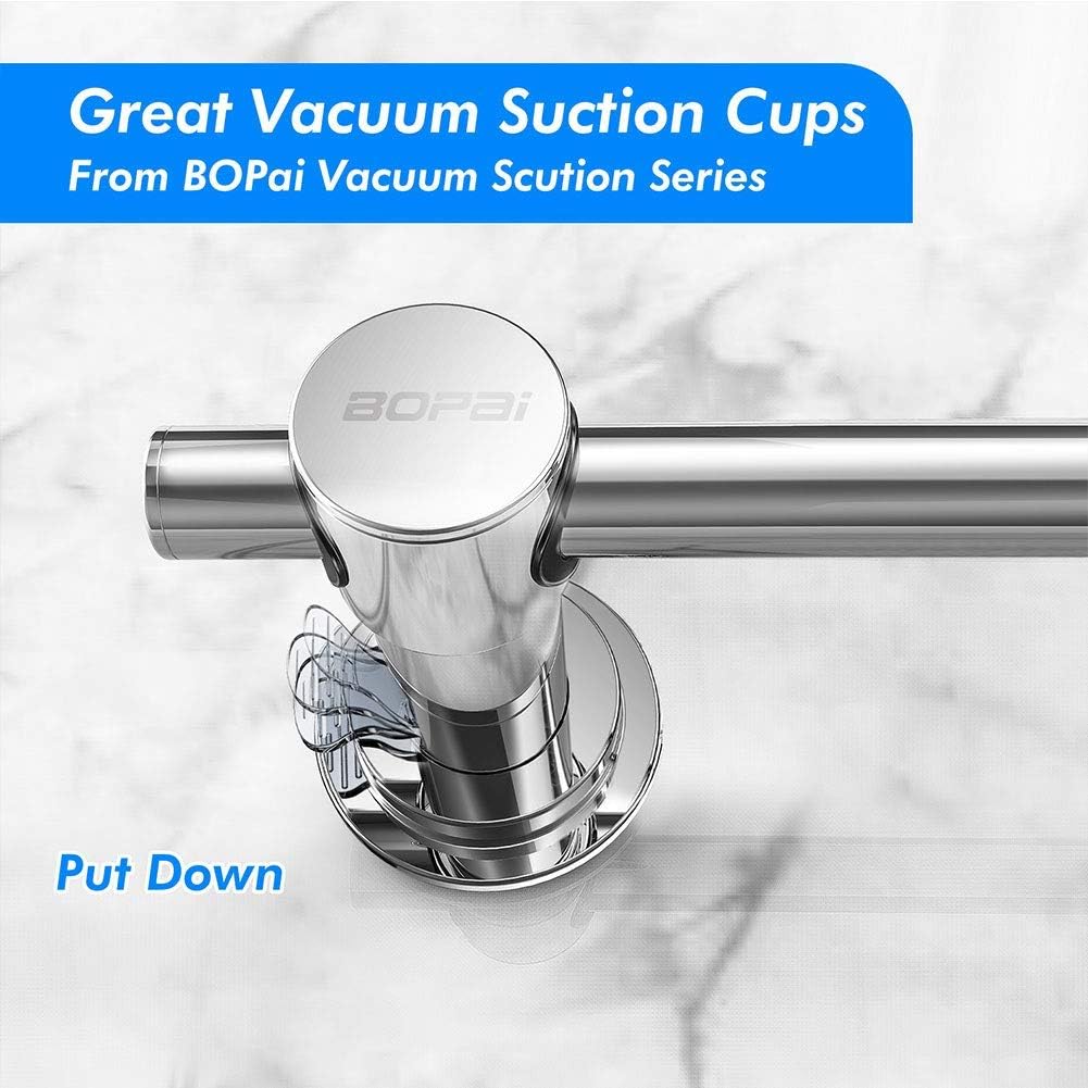 BOPai 24 inch Vacuum Suction Cup Towel Bar,Removeable Shower Mat Rod Shower Door Adhesive Towel Bar Suction Towel Rack,Premium Chrome: Home & Kitchen