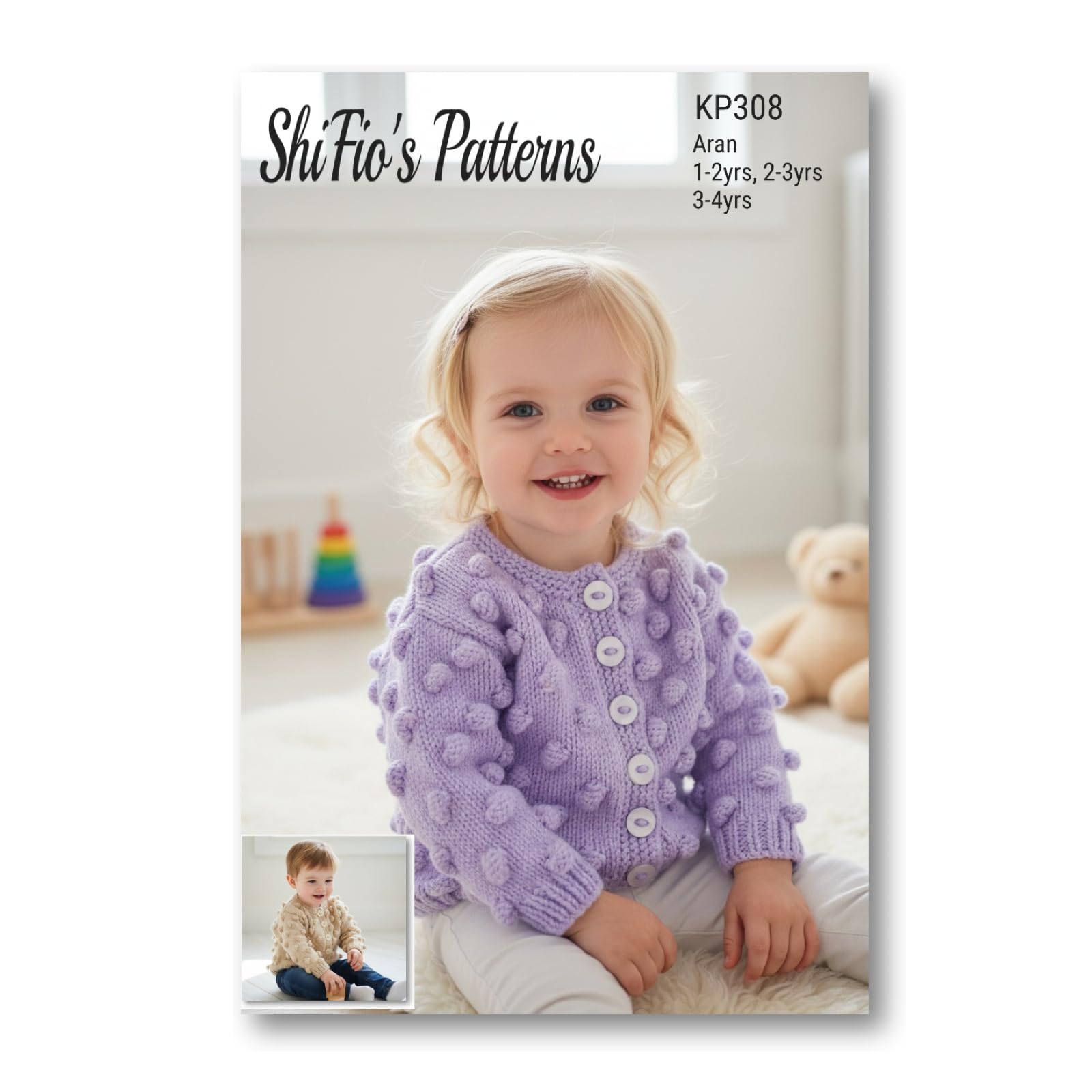 ShiFio's Patterns Paper Pattern - Child's Cardigan Knitting Pattern - Aran Yarn, Bobble Design in Sizes 1 to 4 Years KP308