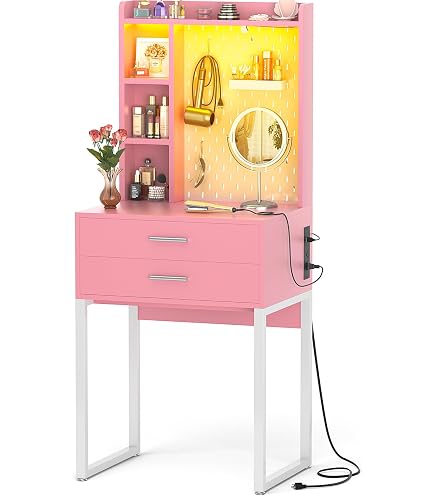 Girapow Vanity Desk With Power Outlets & Lights - 36" White Makeup Table With Tri-Fold Mirror, Drawers, And Stool - View #11