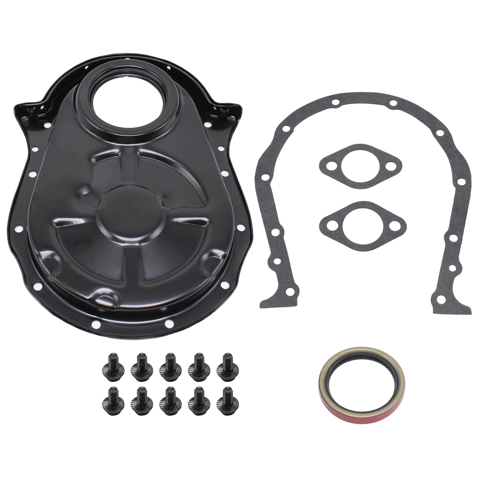 Photo 1 of 1 SET Black Steel Timing Chain Cover With Gaskets & Bolts Fits For BBC Chevy Big Block 396 427 454