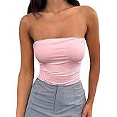 eoeoo Women's Strapless Tube Bodysuit Double Lined Slim Fit Backless Thong Bodysuits Tops