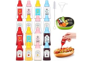 Hoemwarm 16 pcs Mini Ketchup Bottles,25ML Condiment Squeeze Bottles Empty Plastic Sauce Container for Kids Lunchbox Portable Refillable Honey Sauce Salad Dressing Dispensers Jars