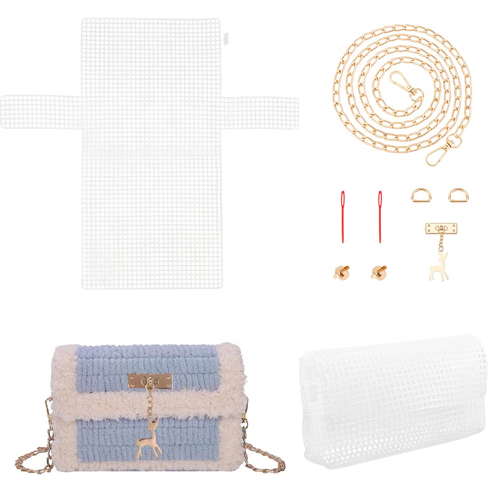 WADORN DIY Crochet Bag Making Kit, Embroidery Plastic Mesh Canvas Sheets Blank Needlepoint Canvas Sheets Handbag Cross Stitch Kits Clear Grid Bag Making Frame for Handmade Yarn Knit Crochet Projects