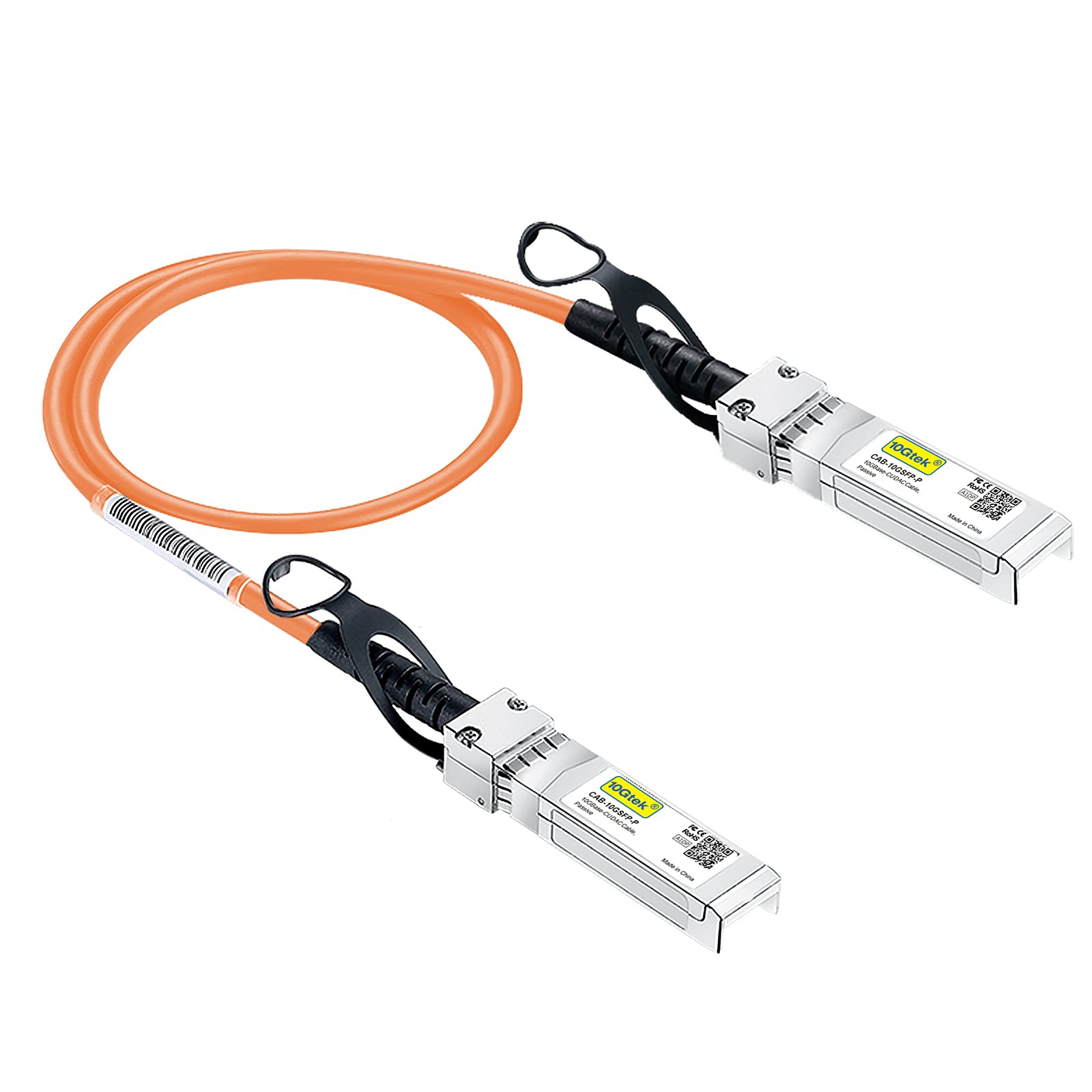 Photo 1 of 10Gtek [Orange Colored 10G SFP+ DAC Cable - Twinax SFP Cable for Cisco SFP-H10GB-CU0.3M, Ubiquiti UniFi, D-Link, Supermicro, Netgear, Mikrotik, Fortinet, 0.3-Meter(1ft)