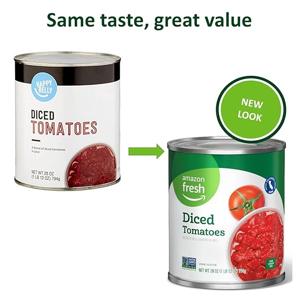 AMAZON FRESH, DICED CANNED TOMATOES IN TOMATO JUICE, 28 OZ (PREVIOUSLY HAPPY BELLY, PACKAGING MAY VARY)