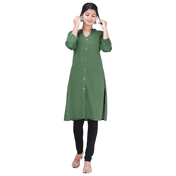 Women's Cotton A-Line Kurta (STC0911-XL, Green, X-Large)