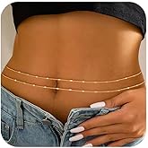 Honsny 2PCS 25-43Inch 18K Gold Plated Waist Chain Minimalist Pearl Belly Body Chain Gold Layered Sexy Bikini Body Chains Waist Jewelry for Women