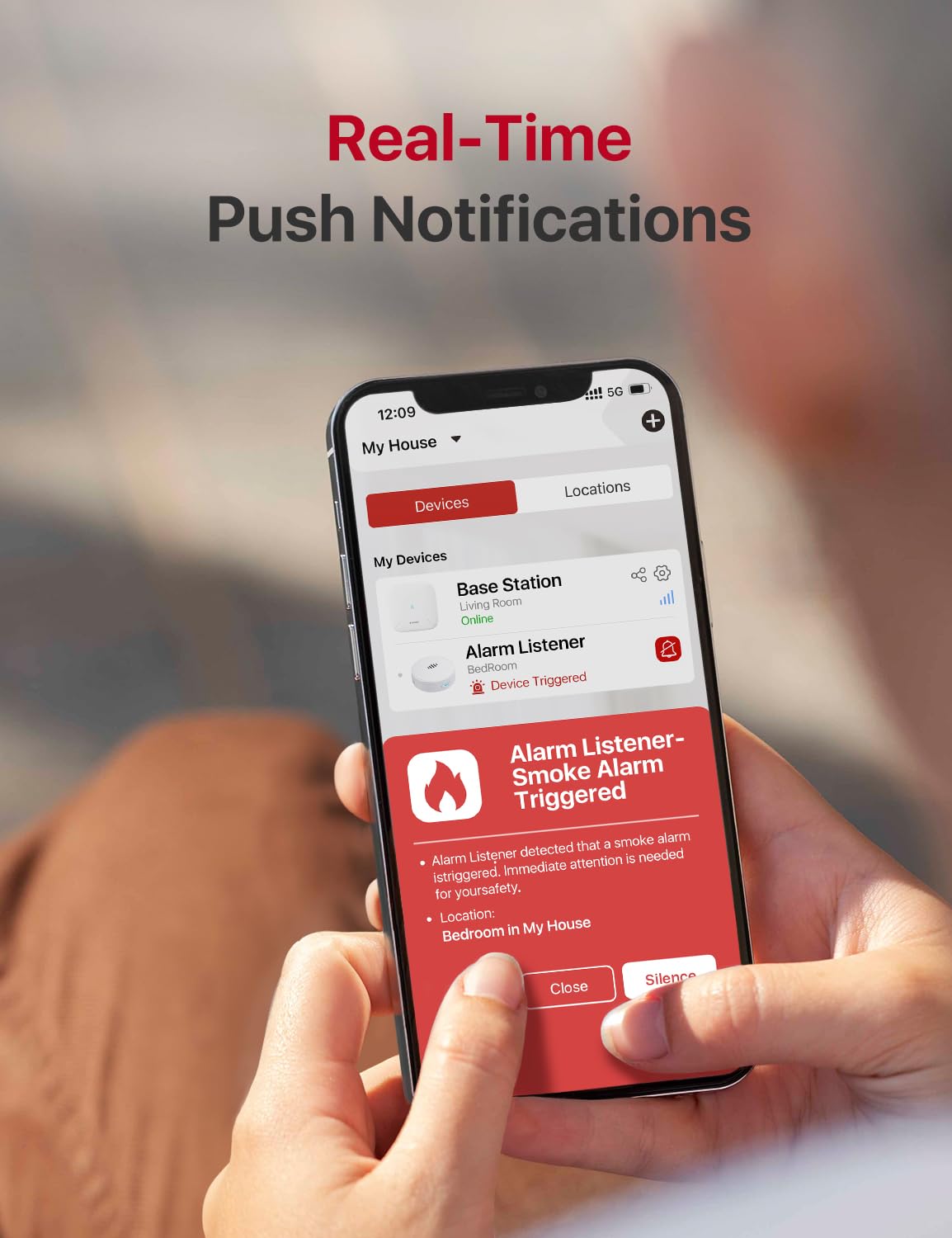 X-Sense Wi-Fi Alarm Listener Kit with Voice Location, Real-Time Notifications, Works with All Smoke Detectors and Carbon Monoxide Detectors, 1 Listener & 1 Base Station, Model SAL101