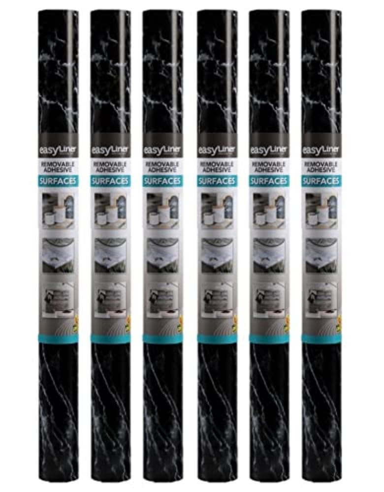 EasyLiner Adhesive Shelf Liner for Cabinets & Cupboards – Easy to Install & Cut to Fit – Self-Adhesive Shelf Paper – Peel and Stick Liner – Easy to Clean & Removable – 90 Total Feet – Black Marble