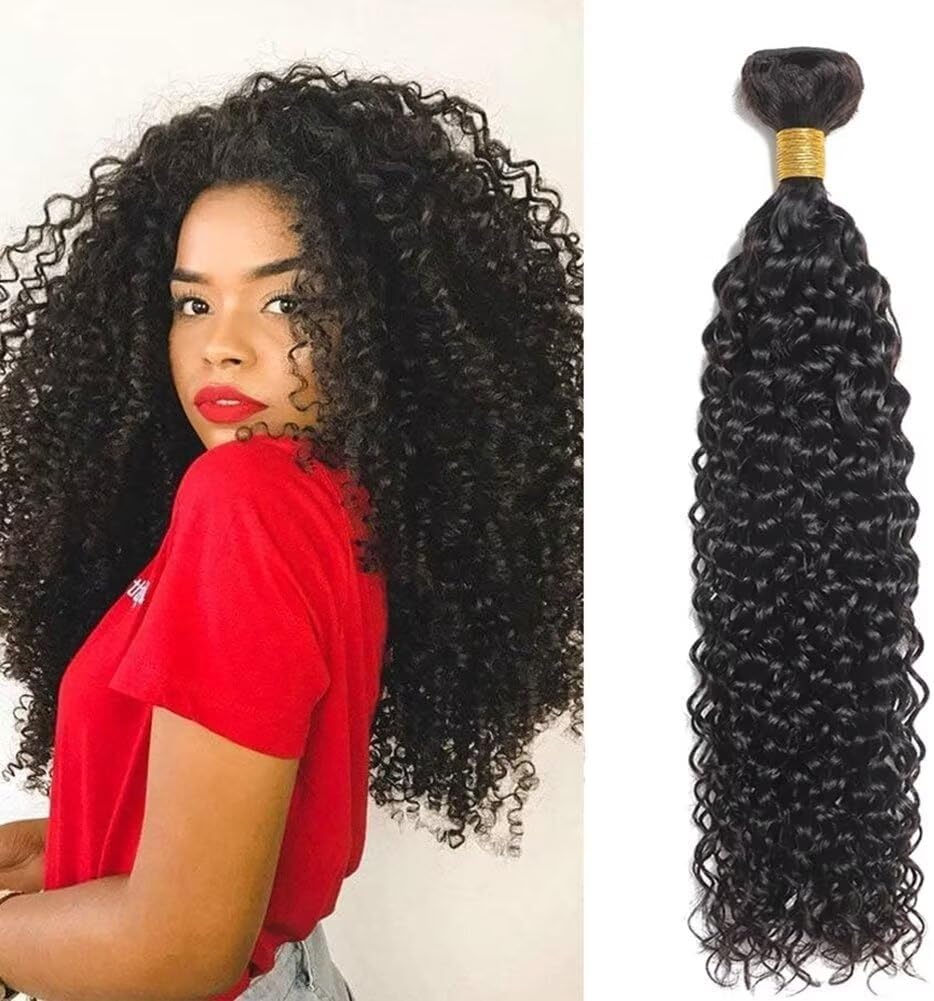 12A Curly Human Hair Bundles - 100% Unprocessed Kinky Curly Hair, Soft & Thick, Can Be Dyed, 18 Inch, Natural Black Color, 95-100g/bundle