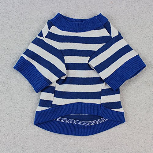 Dog T-Shirt,Alalaso Cotton Stripe Puppy Costume for Small Dog Letter Printed Good Vibes ONLY(Blue,S) - Thumbnail 4