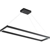 SUNMOO Modern Black LED Rectangle Linear Chandelier, 39.4" for Kitchen | Pendant Light, Kitchen Island Lighting Fixture, 6000K Dimmable, Contemporary Hanging Light, For Dining Room Living Room