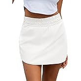 Aleumdr Women's Swim Skirt High Waisted Tummy Control Swimsuit Bottom Skorts Skirts Bikini Bottom with Pockets White Medium