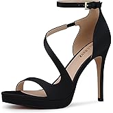 CELLENZ Stiletto Women High Heels: 4.3 Inch Comfortable Heels Prom Party Wedding, Peep Toe Platform Heels, Black White Silver Gold Strappy Heel Sandals