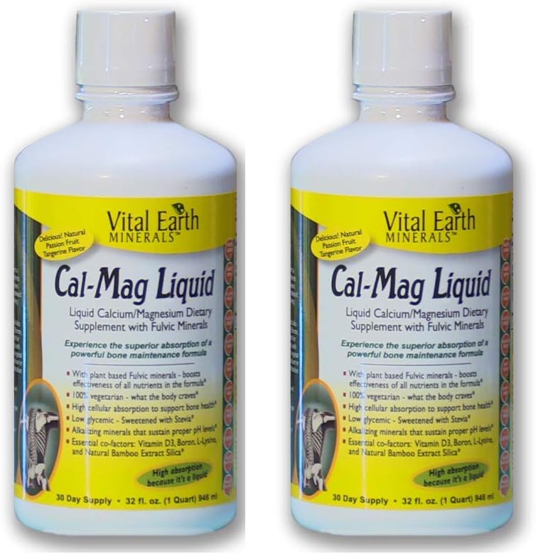 2 Pack! Cal-Mag Liquid 32 Fl. Oz. - 1 Month Supply Each- High Potency - Sugar Free - Vegetarian - Liquid Calcium Magnesium Bone Maintenance Supplement WITH Fulvic, By Vital Earth Minerals: Health & Personal Care