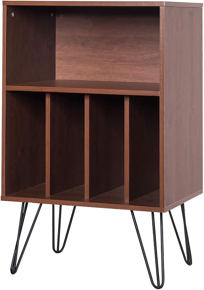 Giantex Nightstand Free Standing Display Bookshelf W/Split Storage for Books, Photos, Stable Metal Legs for Living Room, Bedroom, Study Room, Office and Library Bookcase (Brown)