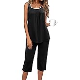 Ekouaer Capri Pajama Sets for Women 2 Piece Soft Cute Pjs Round Neck Sleeveless Lounge Set for Summer Sleepwear S-XXXL