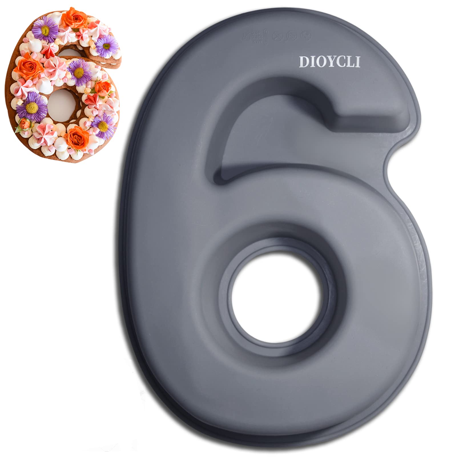 Photo 1 of Dioycli Large Number Cake Pans for Baking 3D Cake Silicone Cake Mold DIY Personalized Cake Pan for Birthday and Wedding Anniversary Number 6 Cake Pan of 10 Inch
