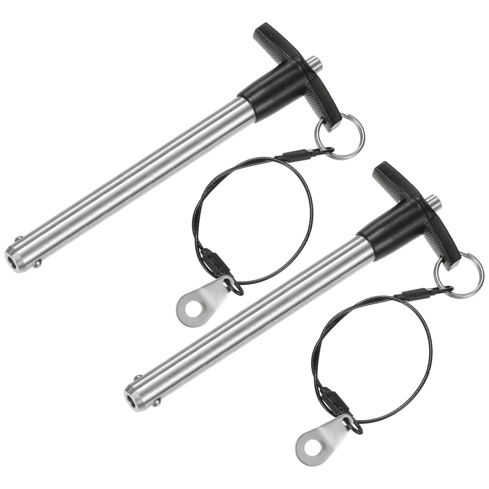 M METERXITY 2-Pack T Handle Lock Pins, 15/32"(12mm) Dia. 3-15/16"(100mm) Usage Length Push-Button Quick Release Locking Pins W Lanyard for Speaker/Aviation/Gym/Machine [304 Stainless Steel]