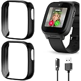 Hexasider 2 Pack Scratch-Resistant Screen Protector Compatible with Cosmo JrTrack 5 Watch, Tempered Glass Case Overall Protection Hard PC Cover for Cosmo JrTrack 5 Kids Smartwatch Accessories