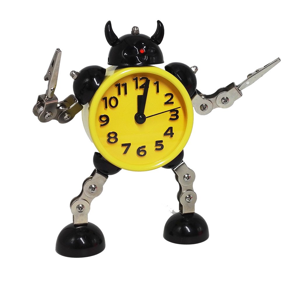 Gigibon Alarm Clock Robot, Kids Gift Cute&Fun, Battery-operated,to Move/Twist Legs & Arms for Many Poses, Gift to Children (1, Yellow)