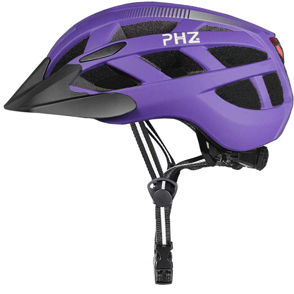 PHZ. Adult Bike Helmet Men's Women's Rear Light Mountain Road Bicycle Helmet with Detachable Visor