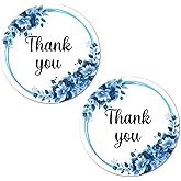 40 Light Blue Flowers Thank You Stickers, 2 Inch Big Round Glossy Labels, Great for Weddings, Bridal Shower, Engagement Party, Party Favors Décor, Tags, Supplies. Made in USA.