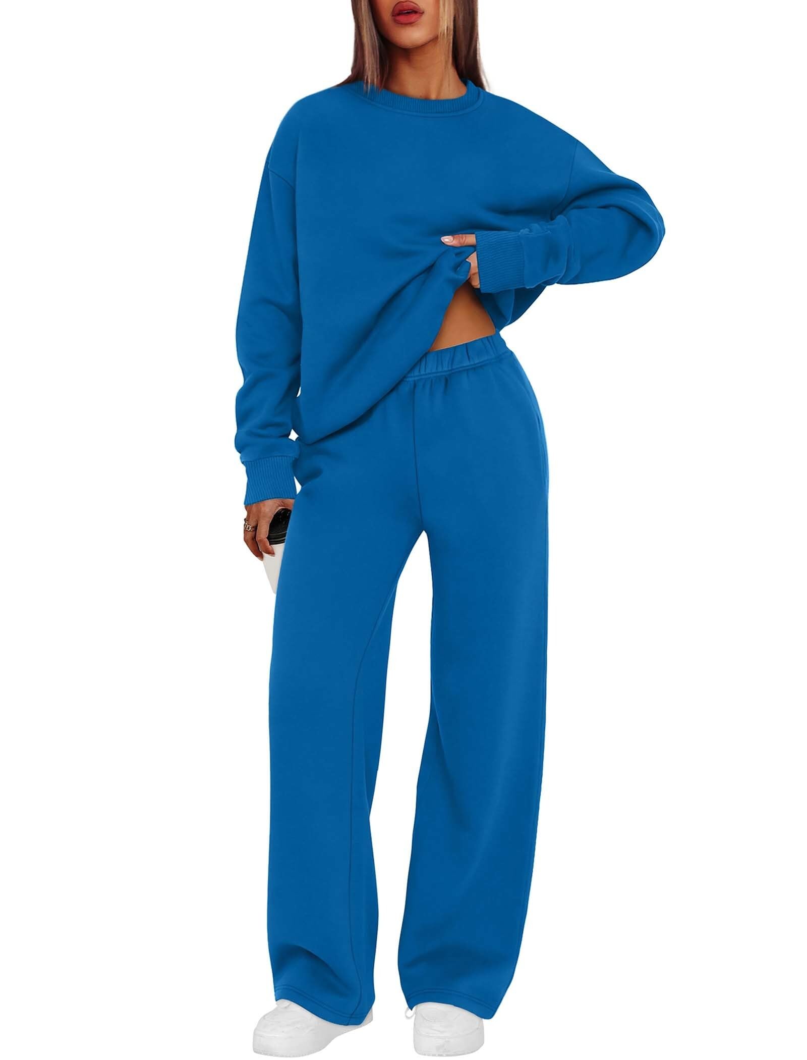 Photo 1 of XIEERDUO 2 Piece Sets for Women Sweatsuits for Women Workout Sets Matching set Fashion Clothing School Outfits Sweatpants with Pockets Winter Clothing Blue M