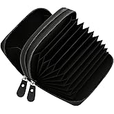 Marshal Genuine Leather Credit Card Holder Wallet Accordion Double Zipper with Id window