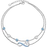 JZMSJF S925 Sterling Silver Infinity Heart Ankle Bracelet Endless Love Symbol Charm Adjustable Jewelry Summer Beach Stylish Gifts for Mom Wife Women