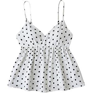 SOLY HUX Girl's Polka Dots Camisole Spaghetti Strap Babydoll Peplum Top Cute Summer Tops